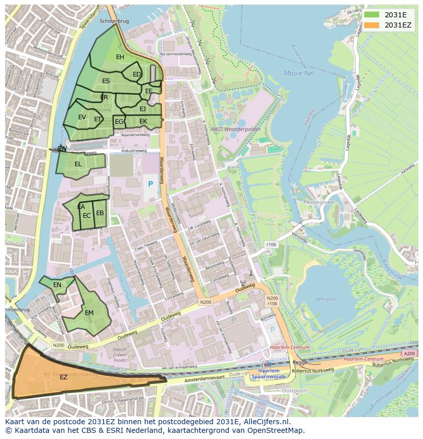 Afbeelding van het postcodegebied 2031 EZ op de kaart.