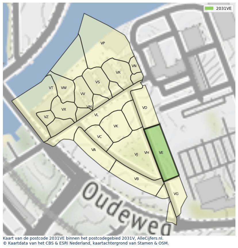 Afbeelding van het postcodegebied 2031 VE op de kaart.