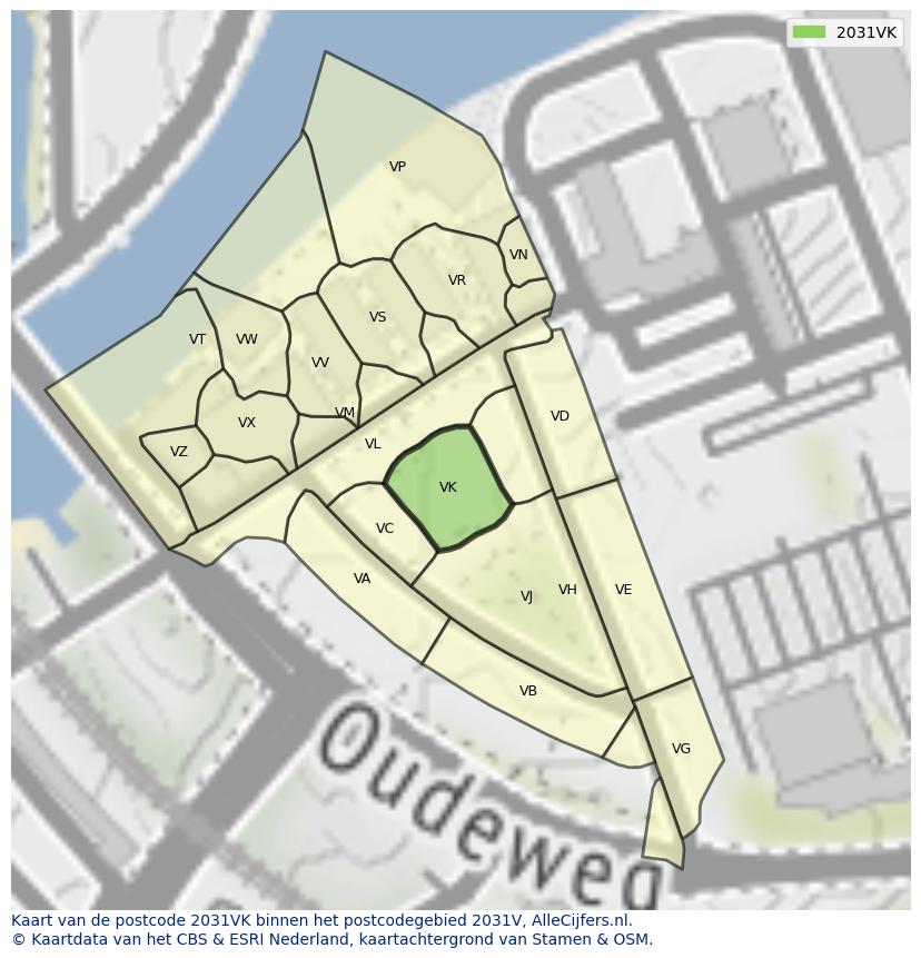 Afbeelding van het postcodegebied 2031 VK op de kaart.