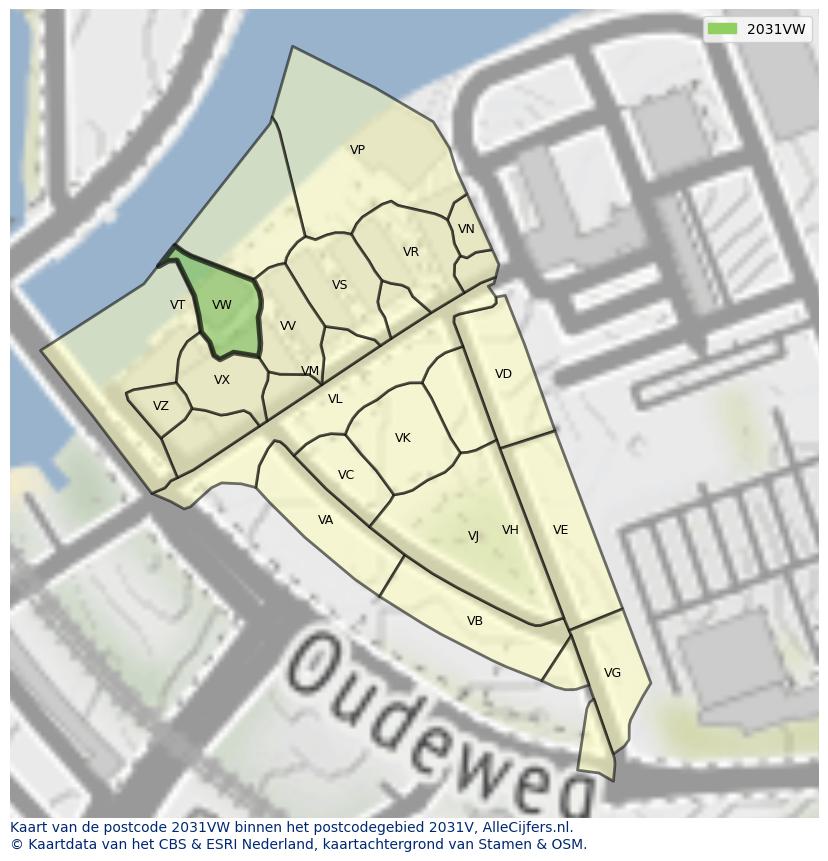 Afbeelding van het postcodegebied 2031 VW op de kaart.