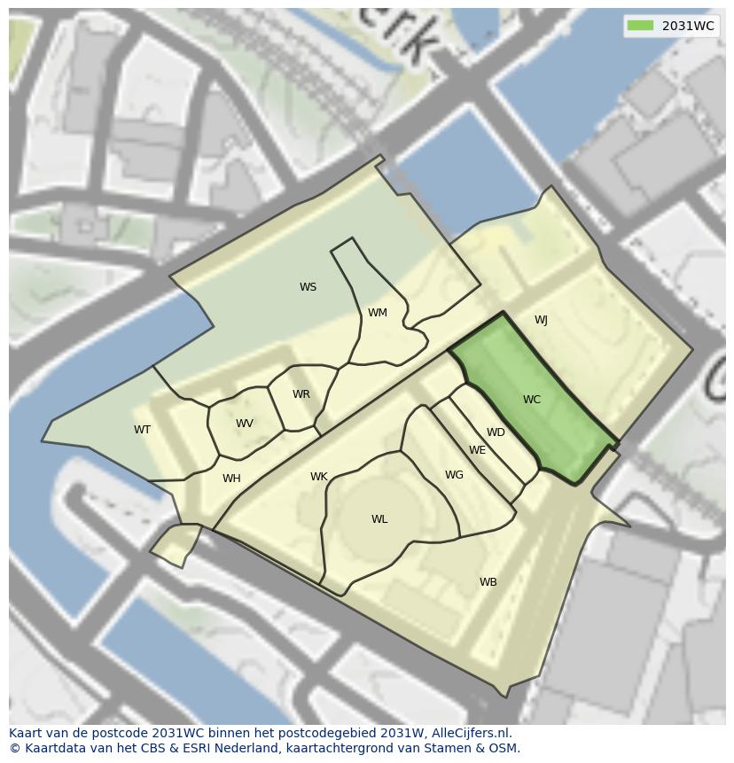 Afbeelding van het postcodegebied 2031 WC op de kaart.