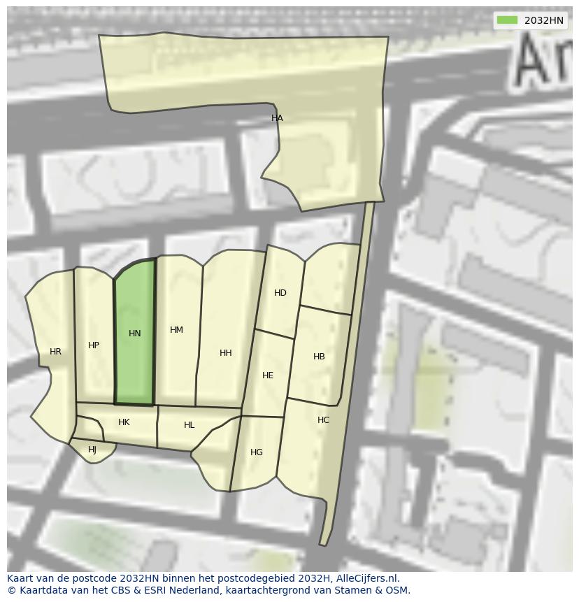 Afbeelding van het postcodegebied 2032 HN op de kaart.
