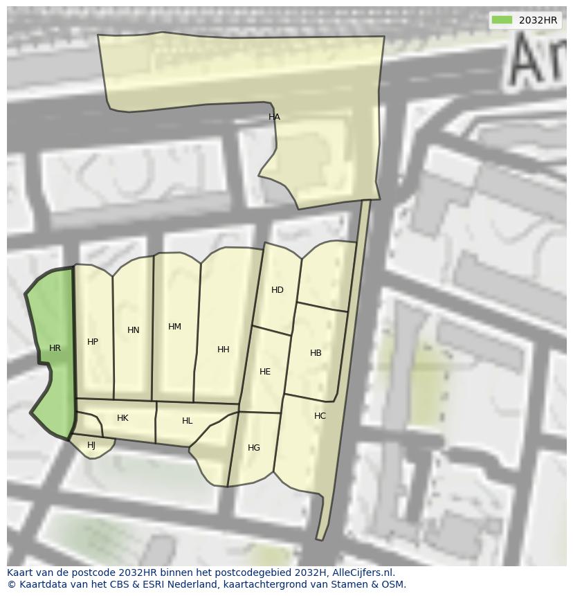 Afbeelding van het postcodegebied 2032 HR op de kaart.