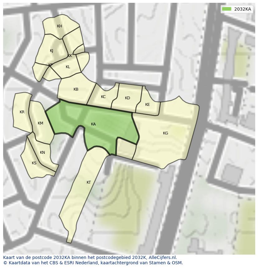 Afbeelding van het postcodegebied 2032 KA op de kaart.
