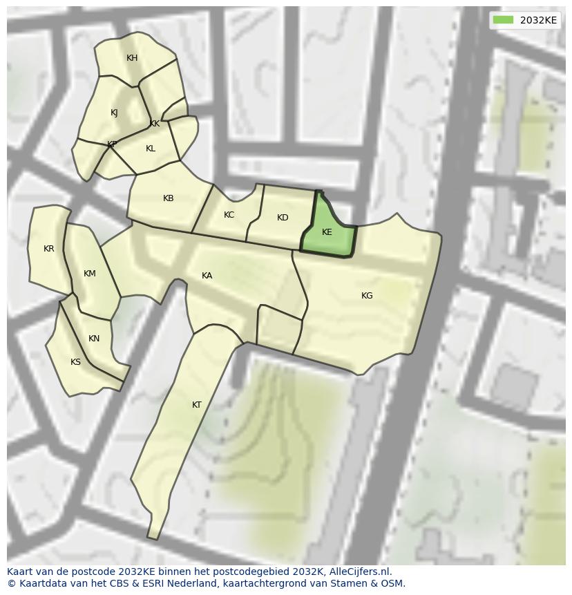 Afbeelding van het postcodegebied 2032 KE op de kaart.