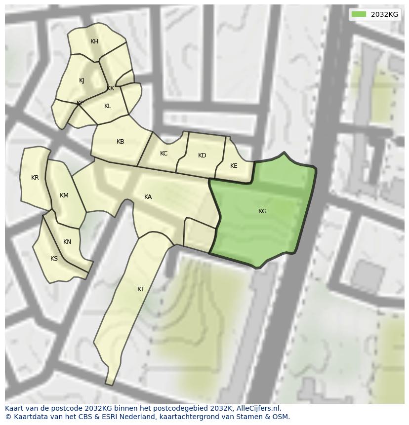 Afbeelding van het postcodegebied 2032 KG op de kaart.