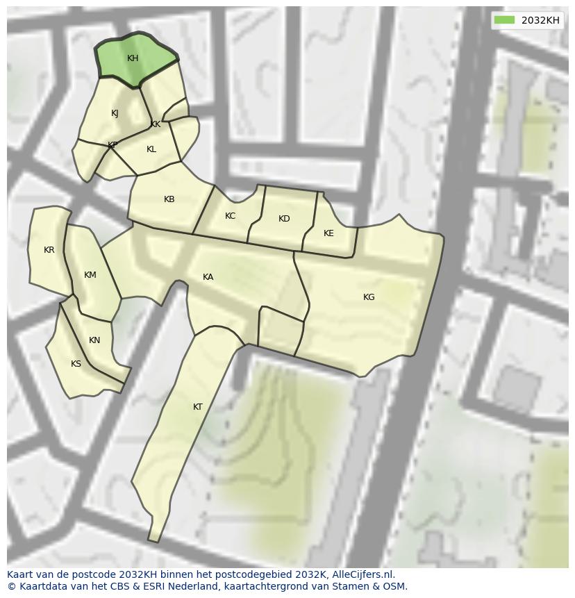 Afbeelding van het postcodegebied 2032 KH op de kaart.