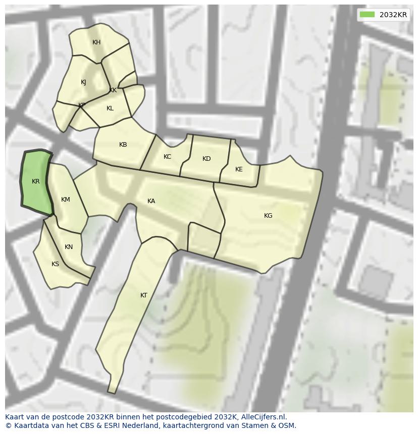 Afbeelding van het postcodegebied 2032 KR op de kaart.