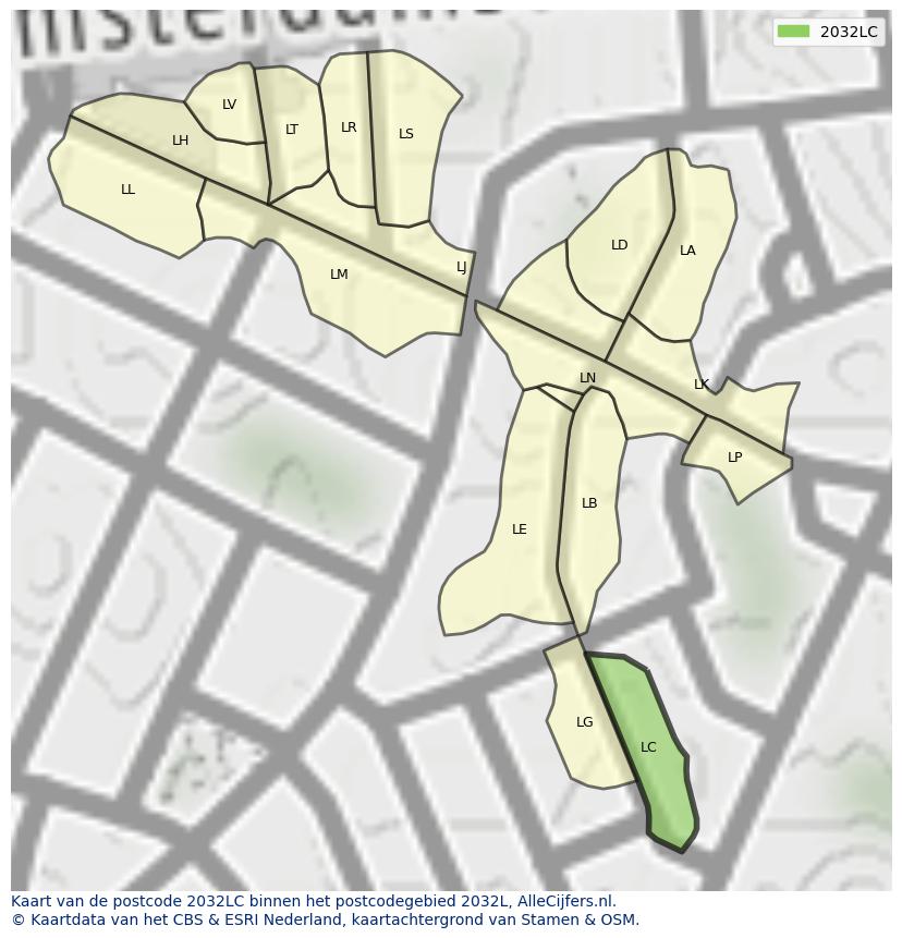Afbeelding van het postcodegebied 2032 LC op de kaart.