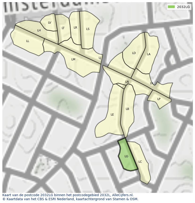 Afbeelding van het postcodegebied 2032 LG op de kaart.