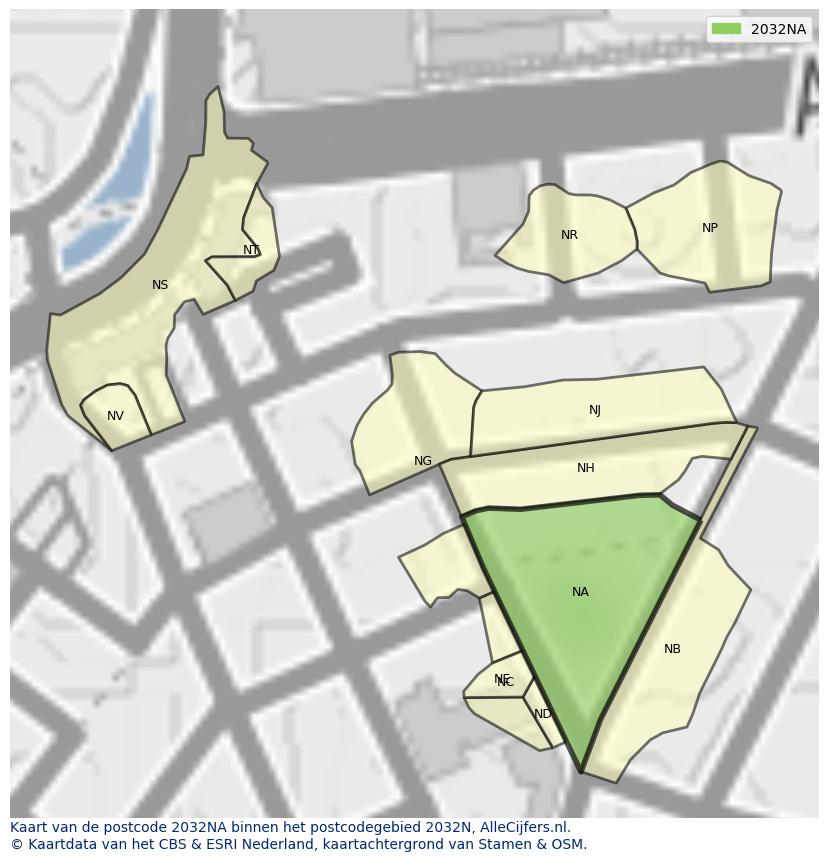 Afbeelding van het postcodegebied 2032 NA op de kaart.