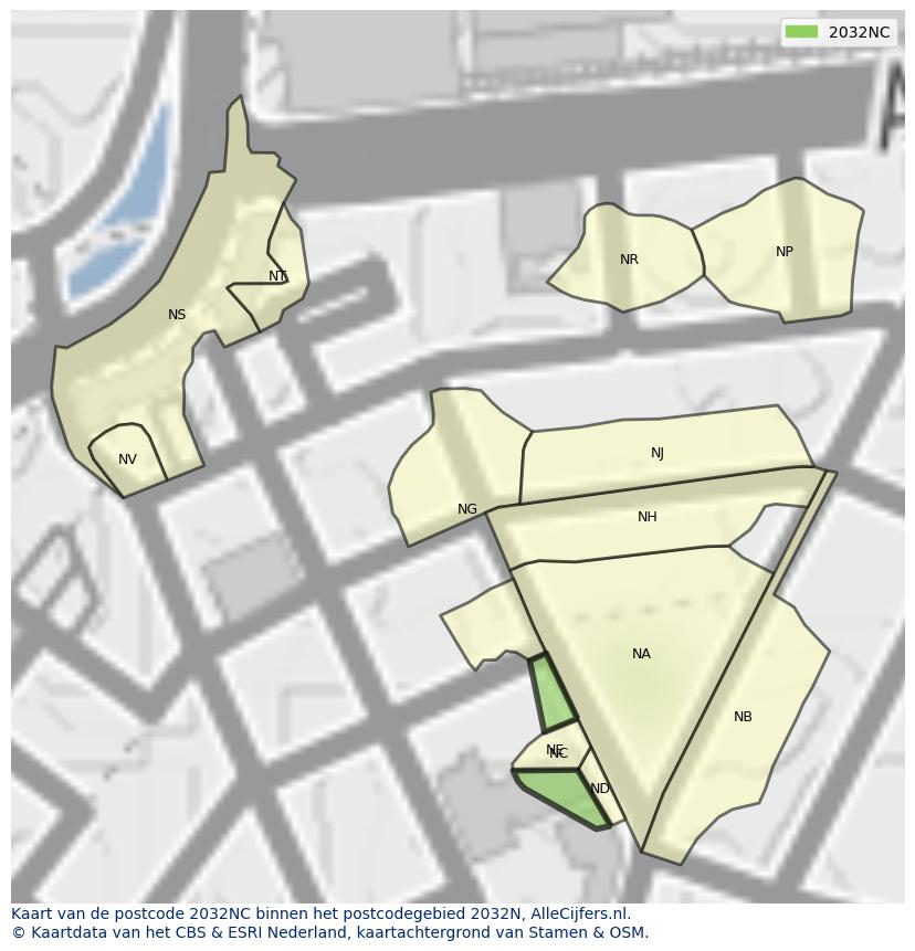 Afbeelding van het postcodegebied 2032 NC op de kaart.
