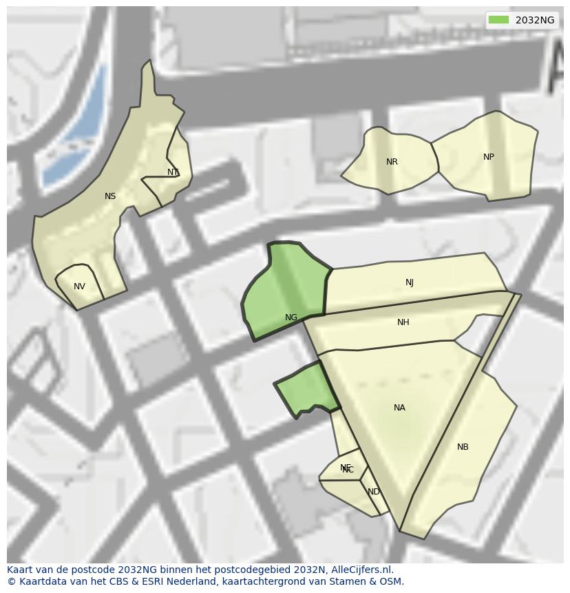 Afbeelding van het postcodegebied 2032 NG op de kaart.