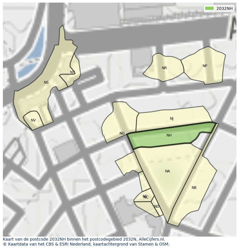 Afbeelding van het postcodegebied 2032 NH op de kaart.