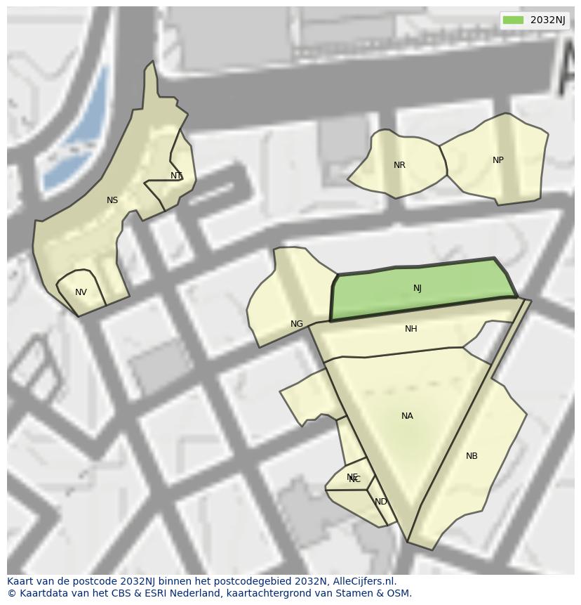 Afbeelding van het postcodegebied 2032 NJ op de kaart.