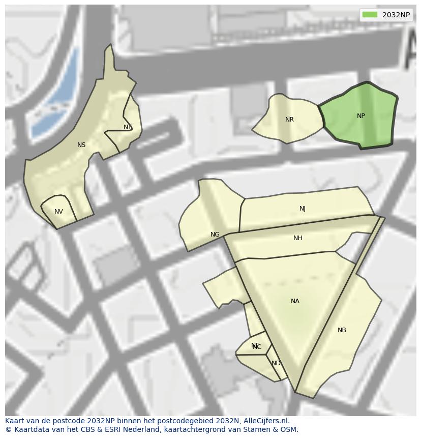 Afbeelding van het postcodegebied 2032 NP op de kaart.