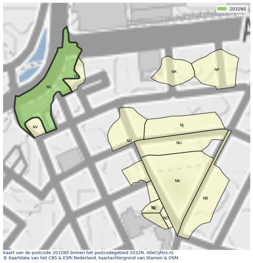 Afbeelding van het postcodegebied 2032 NS op de kaart.