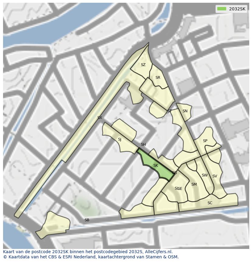 Afbeelding van het postcodegebied 2032 SK op de kaart.