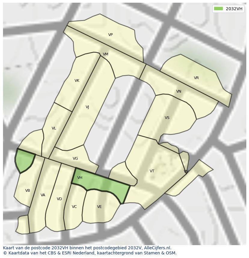 Afbeelding van het postcodegebied 2032 VH op de kaart.