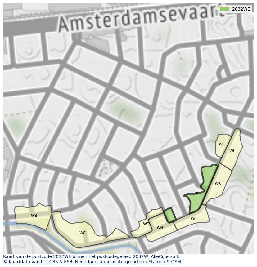 Afbeelding van het postcodegebied 2032 WE op de kaart.