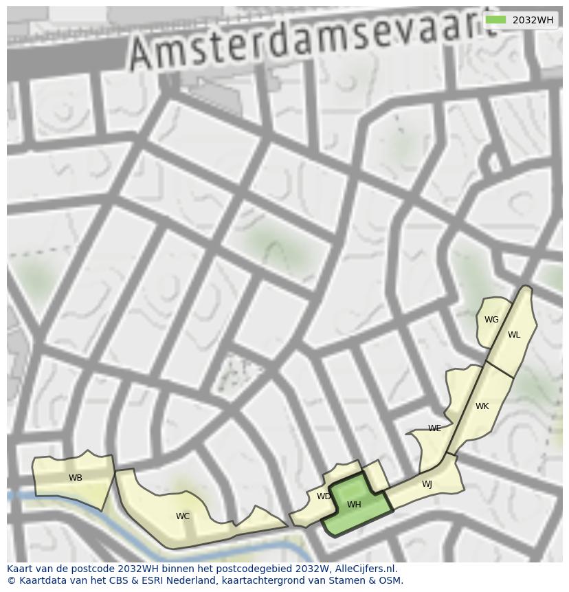 Afbeelding van het postcodegebied 2032 WH op de kaart.