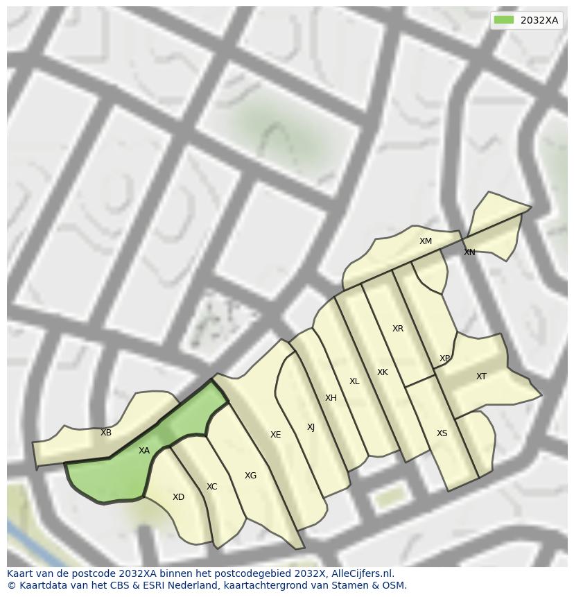 Afbeelding van het postcodegebied 2032 XA op de kaart.