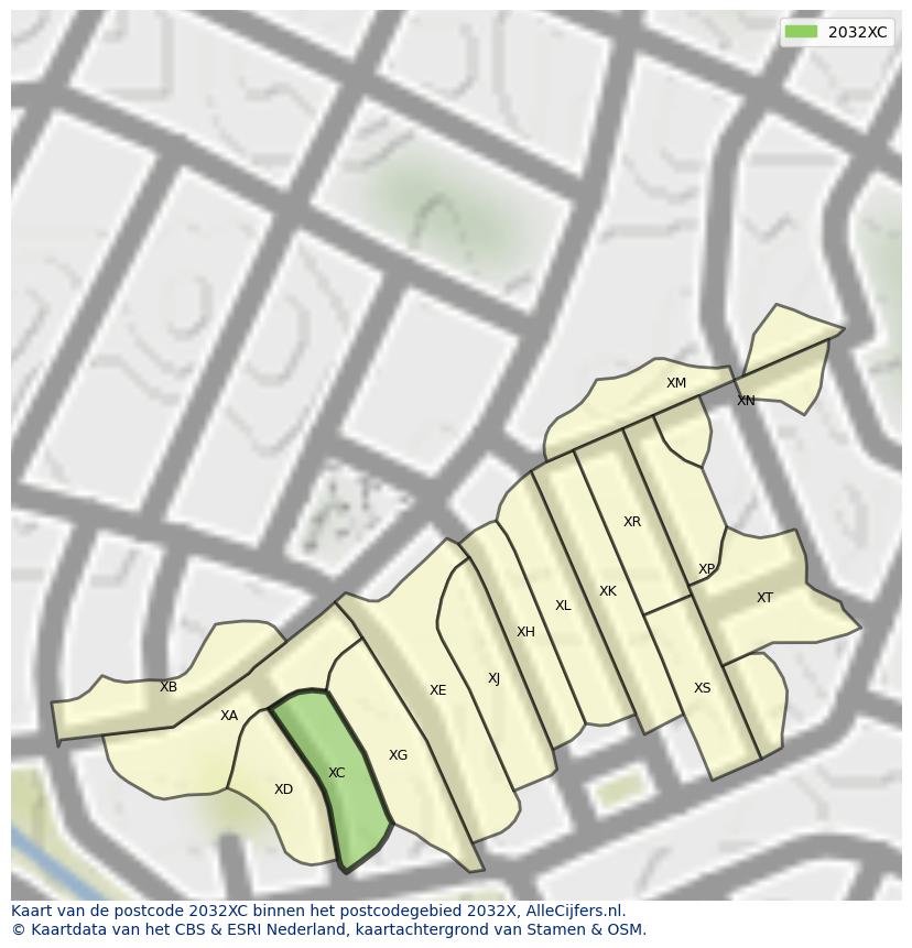 Afbeelding van het postcodegebied 2032 XC op de kaart.