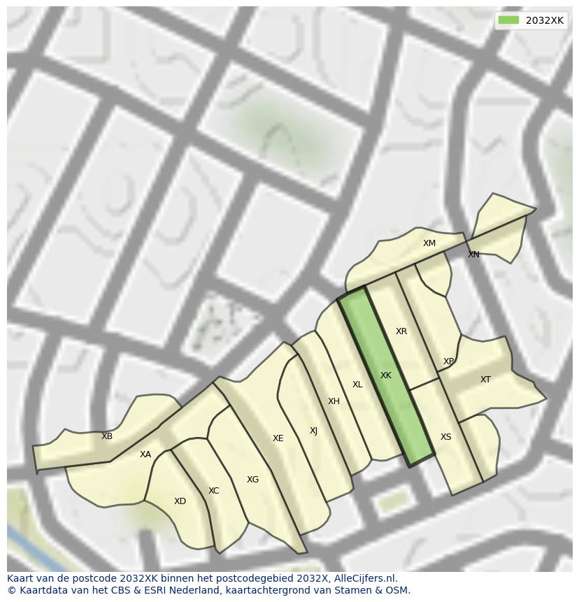 Afbeelding van het postcodegebied 2032 XK op de kaart.