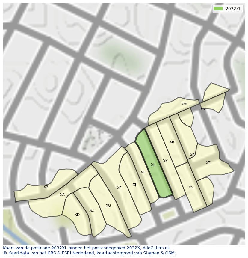Afbeelding van het postcodegebied 2032 XL op de kaart.
