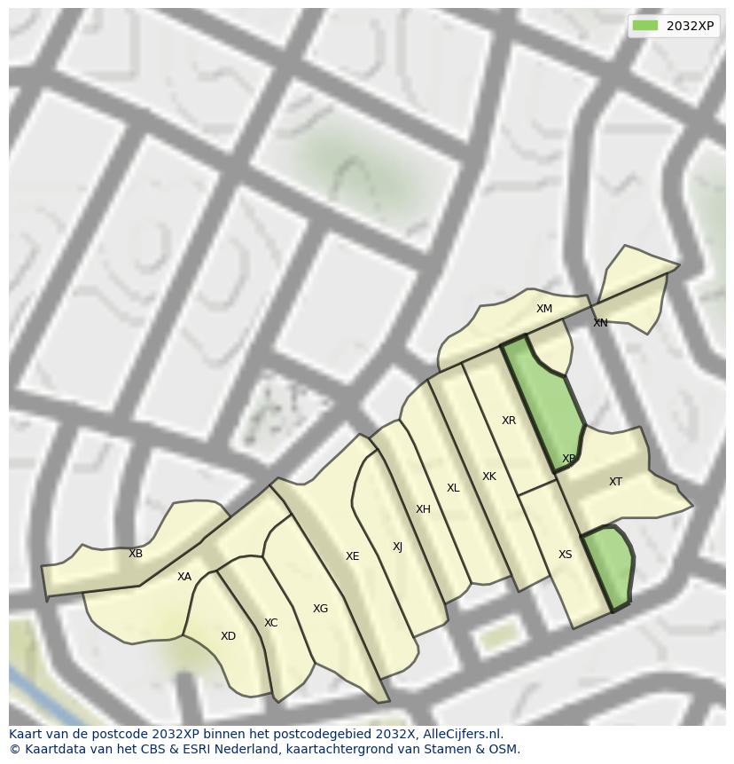 Afbeelding van het postcodegebied 2032 XP op de kaart.