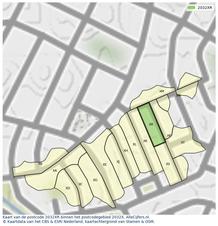 Afbeelding van het postcodegebied 2032 XR op de kaart.