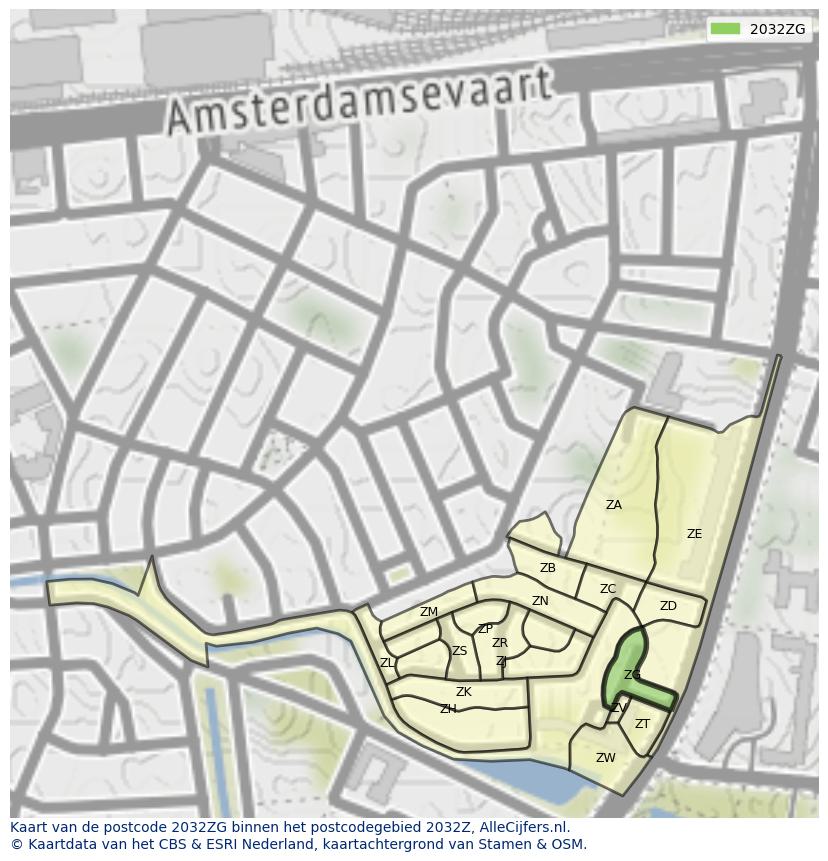 Afbeelding van het postcodegebied 2032 ZG op de kaart.