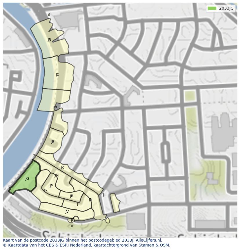 Afbeelding van het postcodegebied 2033 JG op de kaart.