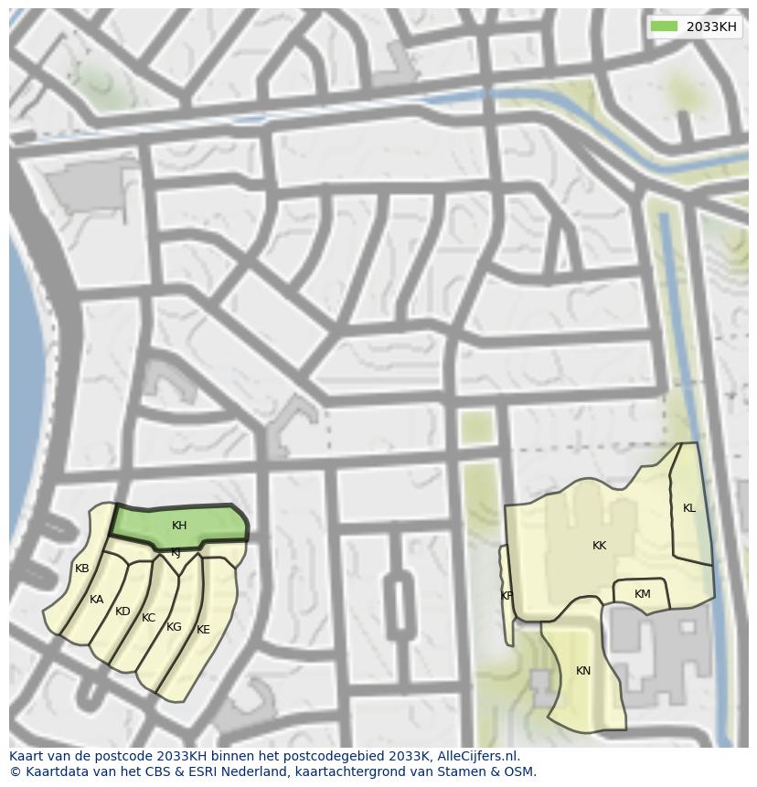 Afbeelding van het postcodegebied 2033 KH op de kaart.