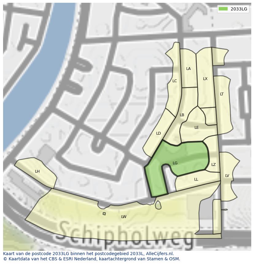 Afbeelding van het postcodegebied 2033 LG op de kaart.
