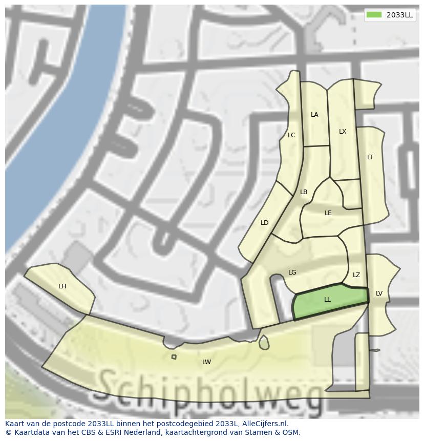 Afbeelding van het postcodegebied 2033 LL op de kaart.