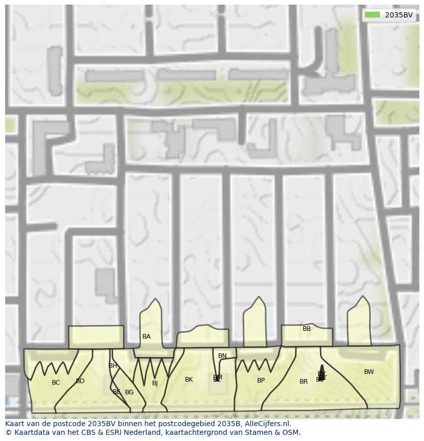 Afbeelding van het postcodegebied 2035 BV op de kaart.