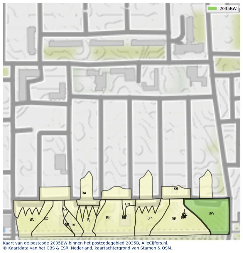 Afbeelding van het postcodegebied 2035 BW op de kaart.