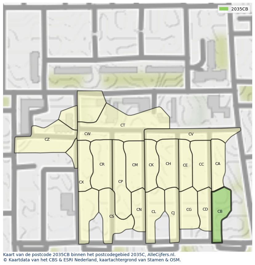 Afbeelding van het postcodegebied 2035 CB op de kaart.