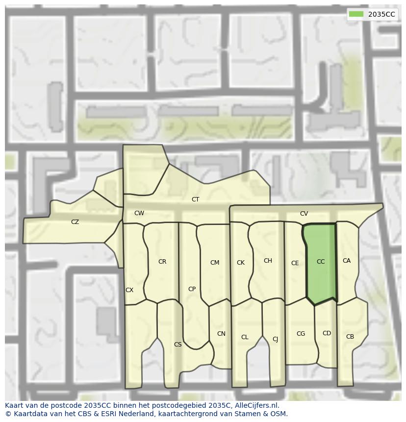 Afbeelding van het postcodegebied 2035 CC op de kaart.