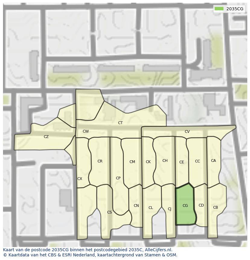 Afbeelding van het postcodegebied 2035 CG op de kaart.