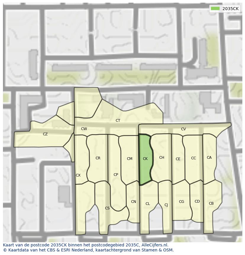 Afbeelding van het postcodegebied 2035 CK op de kaart.