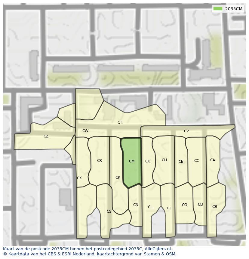Afbeelding van het postcodegebied 2035 CM op de kaart.