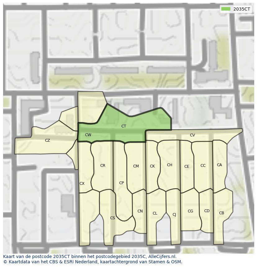 Afbeelding van het postcodegebied 2035 CT op de kaart.
