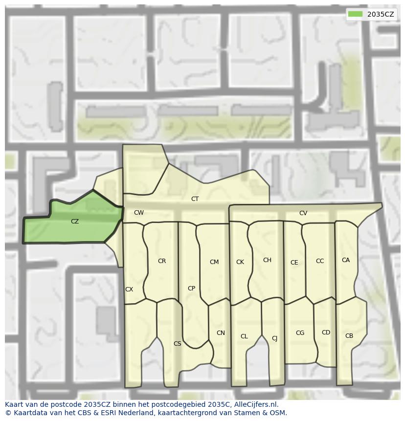 Afbeelding van het postcodegebied 2035 CZ op de kaart.