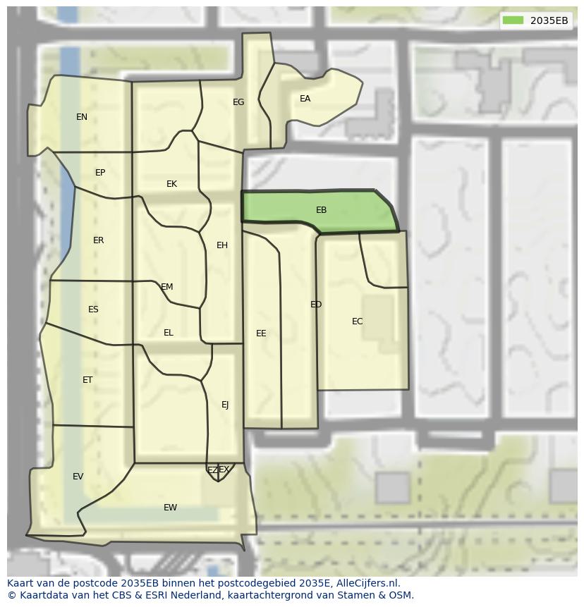 Afbeelding van het postcodegebied 2035 EB op de kaart.