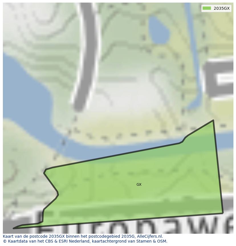 Afbeelding van het postcodegebied 2035 GX op de kaart.