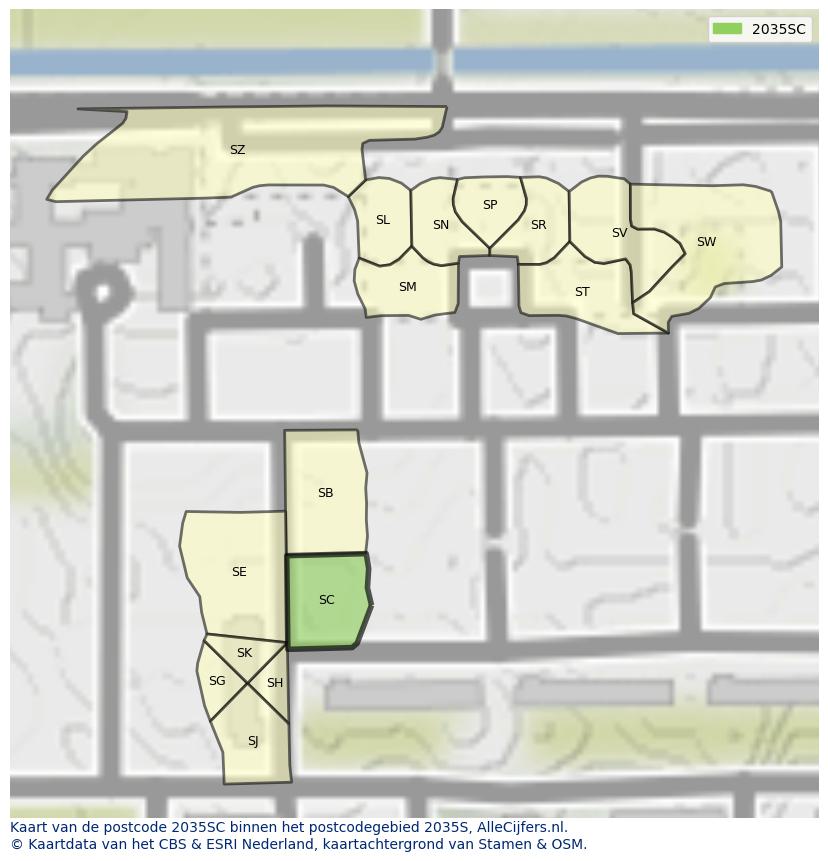 Afbeelding van het postcodegebied 2035 SC op de kaart.