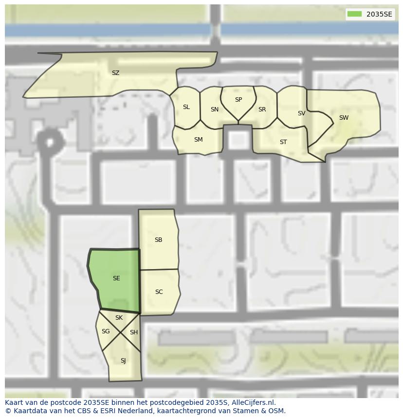 Afbeelding van het postcodegebied 2035 SE op de kaart.