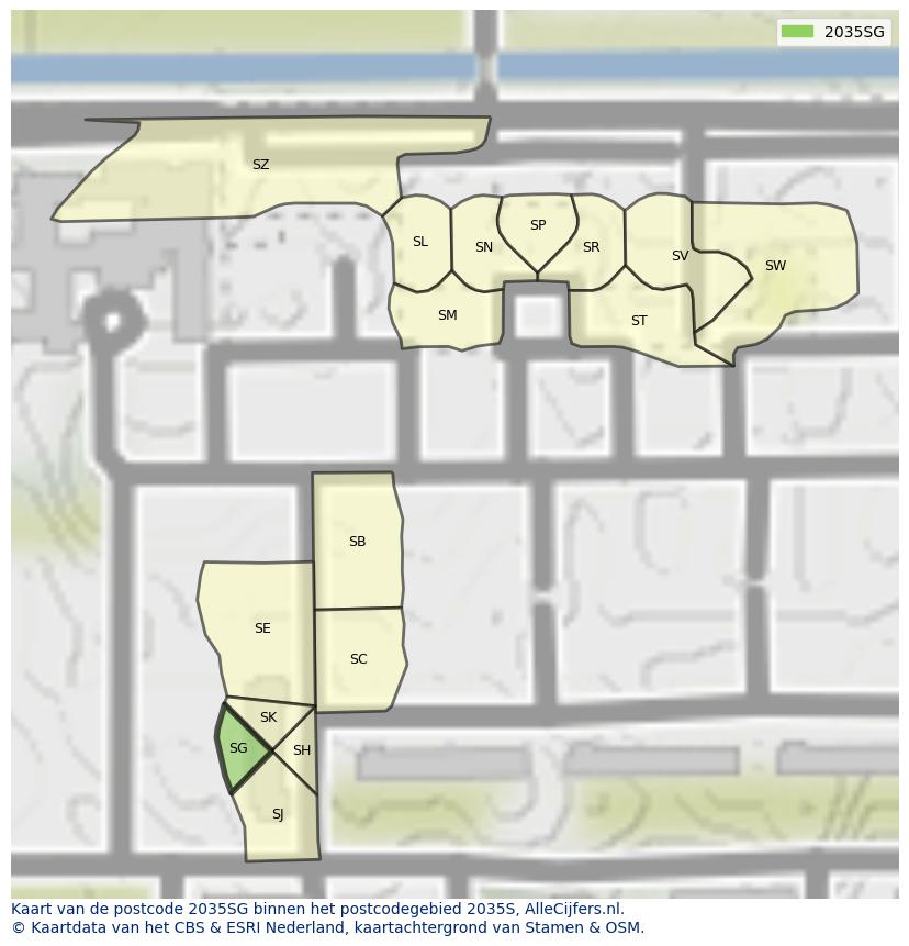 Afbeelding van het postcodegebied 2035 SG op de kaart.